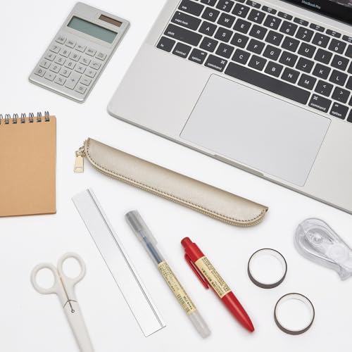 Slim Pencil Case Skinny Pen Case Pen Pouch (FL Pearl White Tea) | Smooth gold zipper; wipe-clean faux leather; fits a few gel writers and a stylus; slips into planners backpacks and totes - color: Pearl White Tea