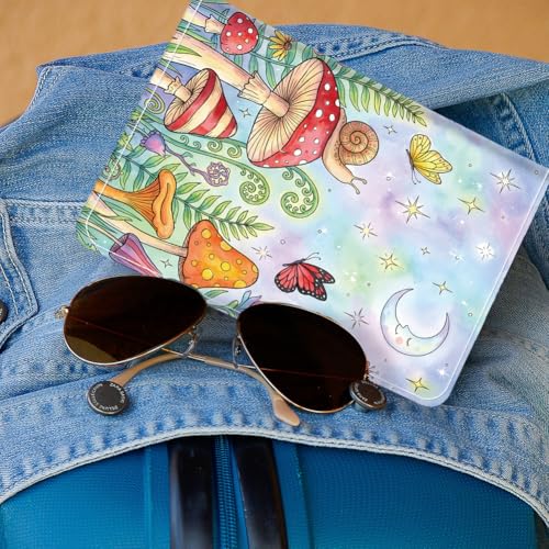 PU Leather Passport Holder Cover 5.9×4.3 Inch with Credit Card Slot Boarding Pass Slot Combo Blocking Passport Holder Wallet Cover Case for Travel Boarding Essentials(Mushroom Snail) - color: Mushroom Snail