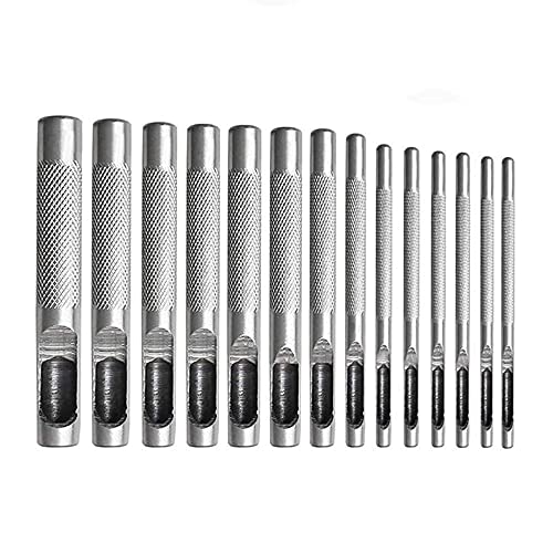 Leathe Punch Set Heavy Duty Round Hole Punch Set Leather Hole Tool,for Leather, Canvas (Silver, 12-pcs) - size: 12-pcs