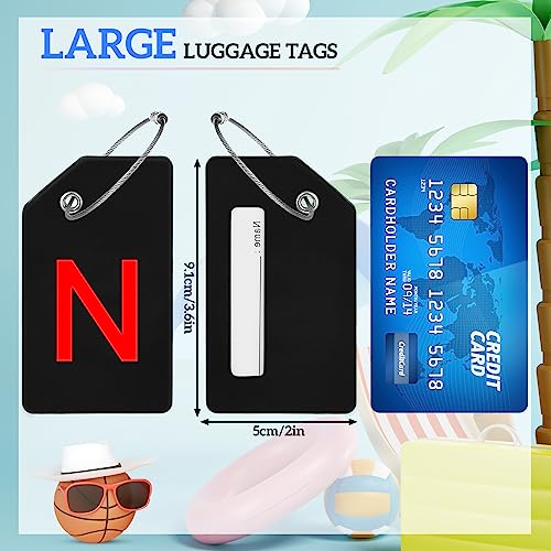 Sweetude 8 Pcs Luggage Tags Silicone Steel Loop, Letter N, Red, Black | Initial A-z with Name Card Slot, Baggage Identifier Suitcase Instrument Bag, Tsa Approved Durable Travel Trip Airport - size: Letter N, style: Red, Black