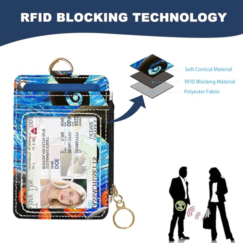 Slim Wallet Credit Card Holder, Stars and Couples, RFID Wallet Women Cute Small Front Pocket Wallet With Zipper, PU Leather Thin travel RFID Blocking Card Case ID Window,Ladies Gifts - color: Stars and Couples