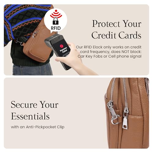 befen Genuine Leather Sling Bag for Women Anti-Theft Crossbody Chest Bags Fanny Packs for Travel with RFID Card Slots | Real Leather, Anti Theft, RFID Blocking, 3 Card Slots, Anti Pocket Bag, Multi Pockets, Travel Purse - color: Brown02