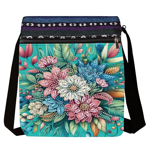 LSQFS Diamond Painting Crossbody Bag, DIY 5D Diamond Art Kits for Adults, PU Leather Art Bag with Adjustable Strap, Flower Pattern Gem Art for Adults, Craft Kits for Adults Women - color: Flowers 5