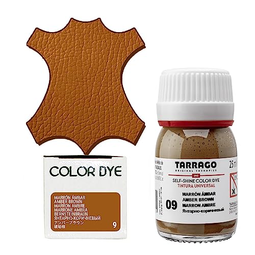 Tarrago Leather Dye Kit with Deglazer and Applicator - Restore & Recolor Shoes, Boots, Purses, Wallets, Jackets, and Furniture - Rich Pigment - 25mL - color: Amber Brown #09
