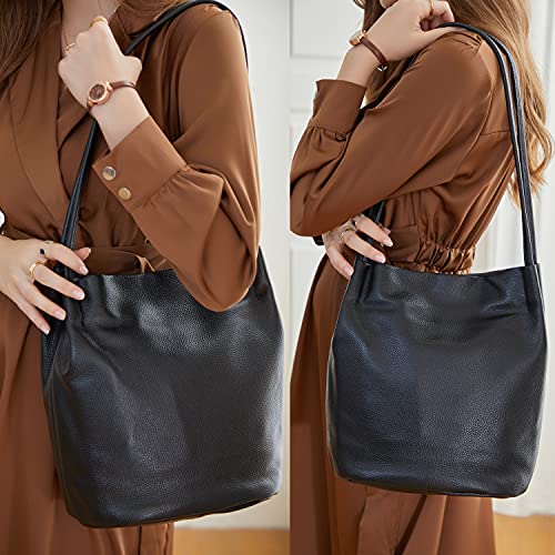 Iswee Soft Leather Tote Bucket Bag Hobo Shoulder Purse and Handbags Women | Large Size Roomy Pocketbooks Ladies Bag Everyday Bag Casual Work Travel Designer Hand Bag - color: Grey-lichee