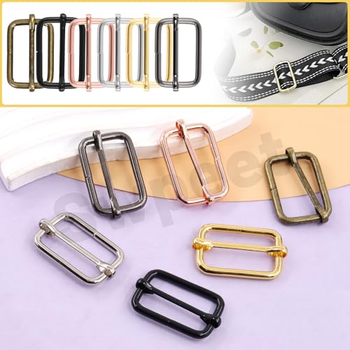 Swpeet 48Pcs 4 Sizes Silver Metal D Ring & Rectangle Adjuster Triglides Slides Buckle & D Ring Swivel Lobster Clasp Kit, Semi-Circular D Rings Roller Pin Buckles Swivel Snap Hook for Belt DIY Crafts - color: Silver