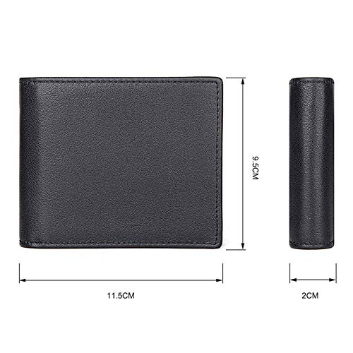 Men's RFID Blocking Wallet Cowboy Genuine Natural Crazy Horse Leather Bifold Wallet for Men With Zipper (Black) - color: Black A
