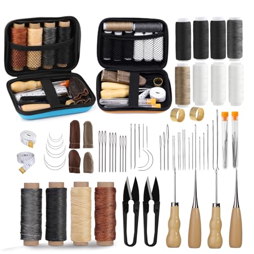 Leather Sewing Kit, Leather Working Tools and Supplies with Large-Eye Stitching Needles, Stitching Kit for Carpet Canvas DIY Sewing Repair