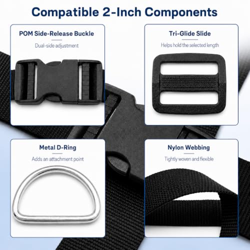 RNKP 2-Inch Buckle and Strap Kit, 12 Yards Nylon Webbing, D-Rings - size: 2" 12 Pcs Buckle Set