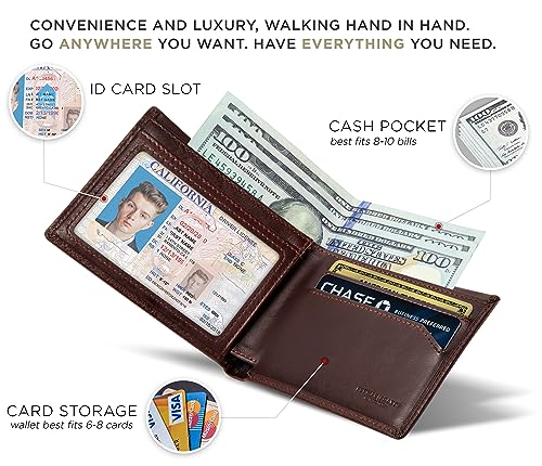 SERMAN BRANDS Mens Slim Bifold Wallet RFID Blocking Minimalist Front Pocket Wallets for Men - Thin & Stylish - color: Melted Chocolate Elite