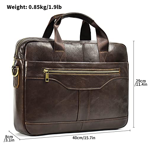 Genuine Leather Briefcase for Men, Laptop Computer Shoulder Bag With Strap, 15.6 Inch Business Travel Work Handbag - color: 3317 Brown