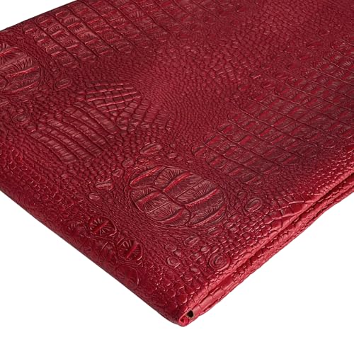 Soft Crocodile Textured Marine Vinyl Faux Leather Pre-Cut 1 Yard-Red | Alligator Fabric Embossed Synthetic Leather for DIY Upholstery, Crafts, Handbags, Furniture，Individual 1 Yard Cut 36"x54" - color: Red