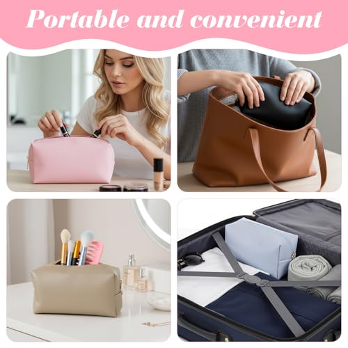 12 PCS Preppy Makeup Bag, PU Leather Cosmetic Bags Bulk, Aesthetic Waterproof Makeup Pouches Set Small Toiletry Travel Bags, Zippered Pencil Case Organizer for Home Office, Multicolor