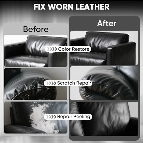 Leather Recoloring Balm - Scratch Repair & Color Restore Kit for Faded Leather, Leather Couch & Car Seats - 10OZ Leather Restorer Balm for Furniture, Auto Interior, Vinyl, Accessories (Black) - color: Black, size: 10 OZ