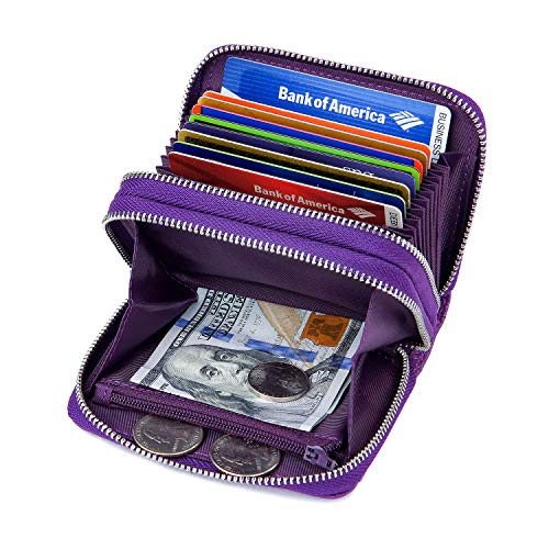 KALMORE Wallets for Women Genuine Leather Double Zipper RFID Blocking Purse with Coin Pocket - color: Purple