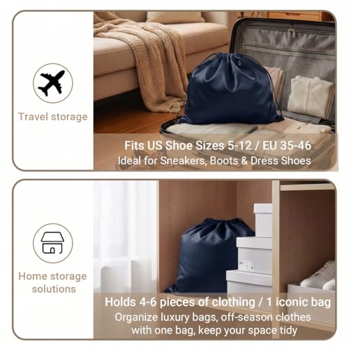 Q&J Fabric Co. 6 Pack Satin Dust Bag 15.7x19.7 inch Navy Blue 100% Polyester Silk Bag Purse Dust Bag Shoe Bags for Closet Purse Protector Bag Dust Covers for Purses - color: Navy Blue, size: 15.7"x19.7"