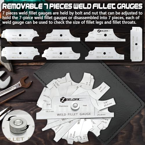 ZeeDix Metal Fillet Weld Gauge Set | Stainless Steel Welding Inspection Gauge Tool(1/8" - 1") Ulnar Metric & Inch - style: Weld Fillet Gauges