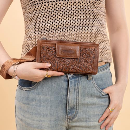 X Wrangler Western Wallet for Women Card Cases & Money Organizers Wristlet Wallet with Zipper Pocket - color: Brown