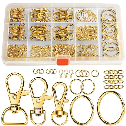 LEOBRO Keychain Making Kit, 265PCS Keychains Clips and Key Rings, Metal Lobster Claw Clasps and Key Chain Rings, Key Rings Bulk, Keychain Rings, Clip for Key Chains, Jewelry Making, Crafts, Gold - color: B-Gold