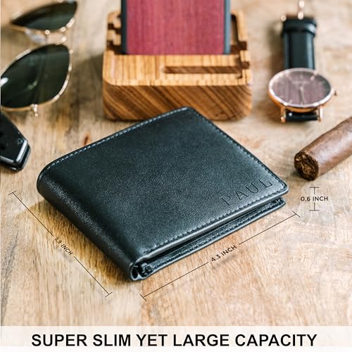 STAY FINE Personalized Wallet for Men, Custom Engraved Leather RFID Blocking Bifold, 2 ID Windows, 8 Card Slots, Gift for Him, Black - color: Black Engraved