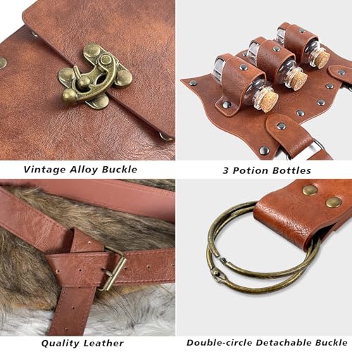 Medieval Alchemy Belt Potion Bottle Waist Pouch Skirt Hikes Set Renaissance Costume Accessories for LARP Cosplay Costume Christmas Gifts (3Bottles-Brown) - color: 3bottles-brown