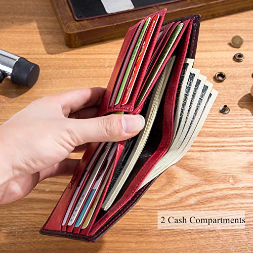 BULLCAPTAIN RFID Wallets for Men,Genuine Leather Wallet QB-05（Crimson ） - color: Crimson