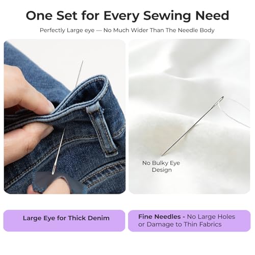 HTVRONT Sewing Needles 56 PCS, Large Eye Embroidery Needles for Hand Sewing | 9 Size Hand Sewing Needles with Needle Threader, Thimble for Crafts, Repair, Quilting (Silver 56PCS) - color: A-Silver 56PCS