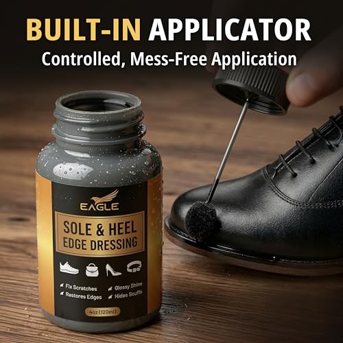 Eagle Sole and Heel Edge Dressing Black – High Gloss Shoe Polish for Leather Soles & Heels – Protective Liquid Edge Dye with Built-In Applicator – Restores Worn Edges (4oz)