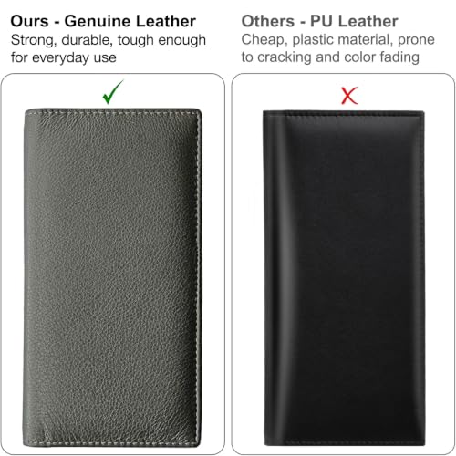 RFID Leather Checkbook Cover With Credit Card Slots and Pen Holder - color: Grey