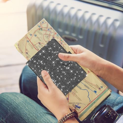 HOTCOOL Passport Holder Travel Essentials Airplane & Cruise Essentials Ship Leather Wallet Cover Case RFID Blocking Women & Men Vacation Travel Accessories Gifts Deals, Glitter - Black - color: B Glitter Black