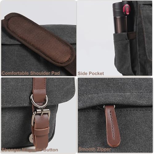Vintage Messenger Bag 15.6 Inch Laptop for Men Women, Large Travel Crossbody Shoulder Purse Canvas Briefcase Work College - color: Black-upgrade