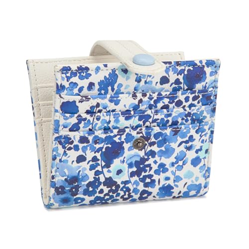 Montana West X Wrangler Small Women's Wallet Slim Simple Girls Wallet RFID Credit Card Holder Minimalist Zipper Coin Pocket - color: Indigo Watercolor Petal
