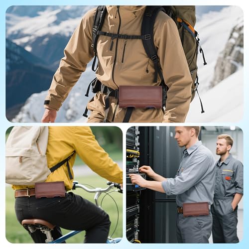 Mopaclle Leather Phone Holster with Heavy Duty Metal Belt Clip and Card Holder, Compatible with iPhone 17/16/15/14/13 Pro Max,17 Air and Galaxy S26/S25/S24/S23/S22 Plus and FE - Brown - color: 01-Leather- Brown, size: L(6.5x3.5x0.6)