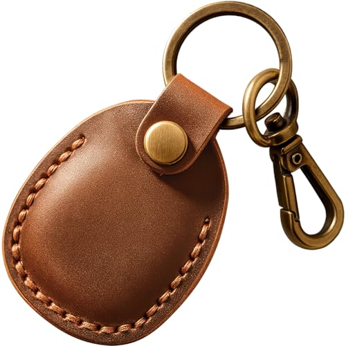 Genuine Leather AirTag Holder Compatible with Apple AirTag 2nd Gen & 1st Gen, Handmade Leather Air tag Keychain with Key Rings, Hidden Air tags Case Accessories - Brown - color: Brown