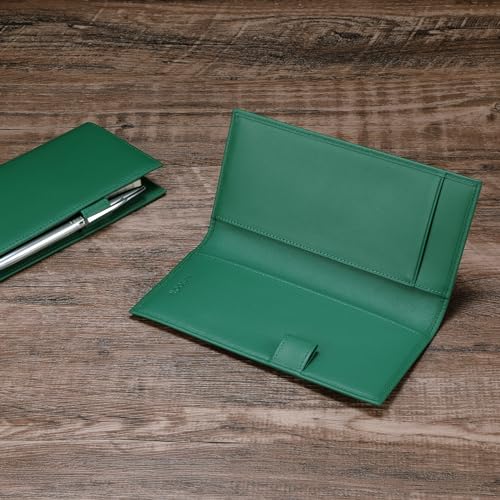 HISCOW Leather Checkbook Cover for Duplicate Checks with Pen Holder - color: Green