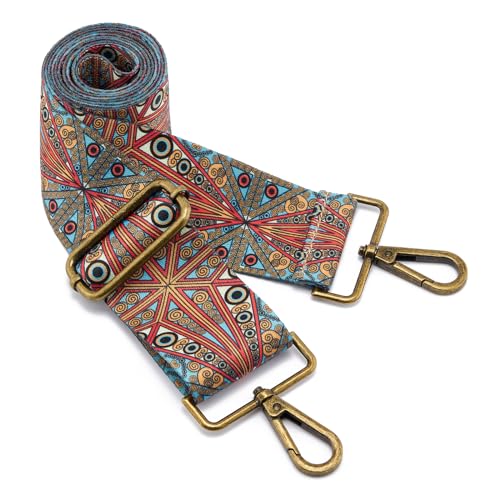 ZOOEASS Bronze Buckles Purse Strap, 2" Wide Crossbody Handbag Strap Adjustable Replacement Shoulder Strap Vintage Embroidery - color: 5cm-color3