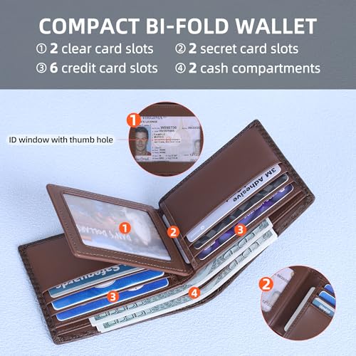 VISOUL Mens Carbon Fiber Leather Bifold Wallet with 2 ID Windows, RFID Blocking Stylish Wallet for Men with 2 Cash Compartments (Brown+Brown) - color: Brown+Brown