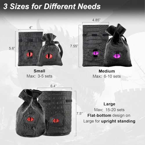 Haxtec Dragon Dice Bag, PU Leather Pouch with 3D Glass Dragon Eye | Drawstring, DND Dice Bag, For Dungeons & Dragons, D&D Gifts for Dragon Gamer and Lovers, Small, Patent D893867 - color: Red White, size: Small