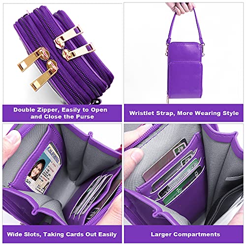 Crossbody Cellphone Purse Women Touch Screen Bag RFID Blocking Wallet Handbag Shoulder Strap - color: Purple-small, size: Small