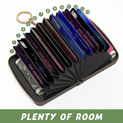 Credit Card Holder for Women, Small RFID Wallet Slim Leather Card Case - color: A-Black, size: Keychain