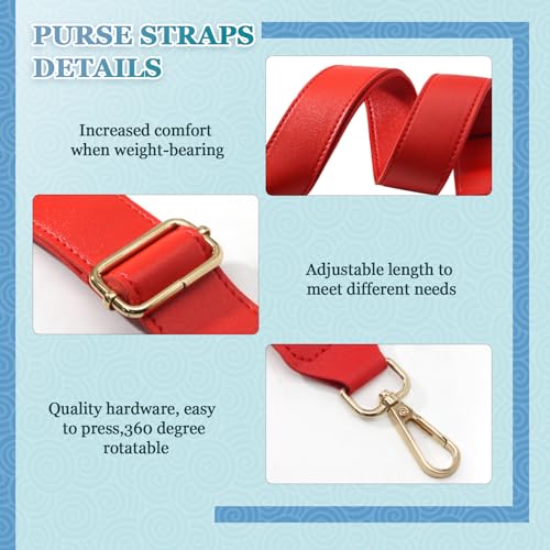 Red Leather Purse Strap Wide Adjustable Shoulder | Handbag Replacement, Crossbody, Swivel Clasps, 33~55 inch - color: Red