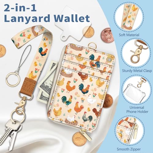 Chicken Lanyard Wallet with Id Badge Holder Keychain Card Women - color: Farm Chicken