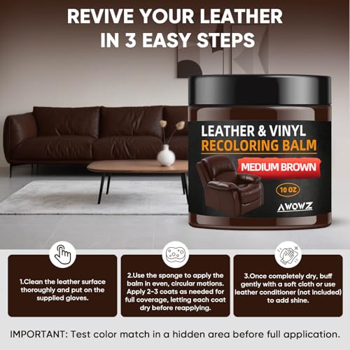 Leather Recoloring Balm - Scratch Repair & Color Restore Kit for Faded Leather, Leather Couch & Car Seats - 10OZ Leather Restorer Balm for Furniture, Auto Interior, Vinyl, Accessories (Medium Brown) - color: Medium Brown, size: 10 OZ