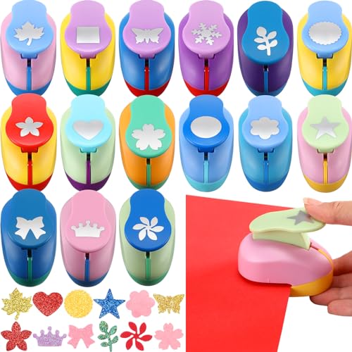 Harloon 15 Pcs Paper Punch Shapes 1 Inch, Hole Puncher for Scrapbooking | Mixed Design Cutters for Card Making, Album Decoration, Teacher Classroom Supplies, Lightweight Crafting Tool