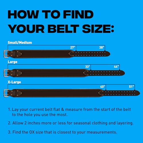 OX 3 Inch Leather Tool Belt - Thick Carpenter Belt For Pouches - Large | Large 3" thick leather tool belt for tool pouch - adjustable fit with perimeter stitching and rivets - carpenters toolbelt - size: 3" Belt (L)