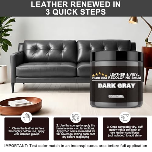 STARTSO WORLD Leather Recoloring Balm, Dark Gray Leather Repair Kit for Furniture, Leather Dye, Leather Color Restorer for Couches, Leather Couch Paint | Repair, Restore & Renew Old, Faded Leather - color: Dark Gray, size: Leather Recoloring Balm