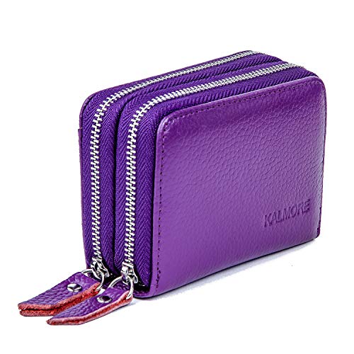 KALMORE Wallets for Women Genuine Leather Double Zipper RFID Blocking Purse with Coin Pocket - color: Purple