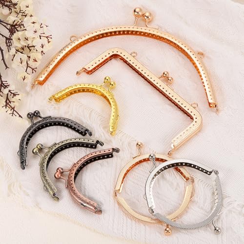 uxcell 6Pcs Metal Purse Frame, 5.91" Kiss Lock Clasp Frame Retro Rectangular Embossed Clutch Frame for Coin Purse Handbag Making DIY Craft, Gold - color: Gold
