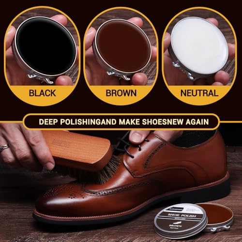 RAPSAKEMOH Shoe Polish Kit, Horsehair Brush Shoe Shine Kit For men | Shoes Boots Care Brushes Polish Kit - color: Light Brown