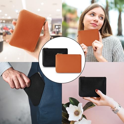 Chelmon PU Leather Coin Purse Pouch Change Holder Small With Zipper for Men Women 2 PCS Set (Black&Brown) - color: Black&Brown